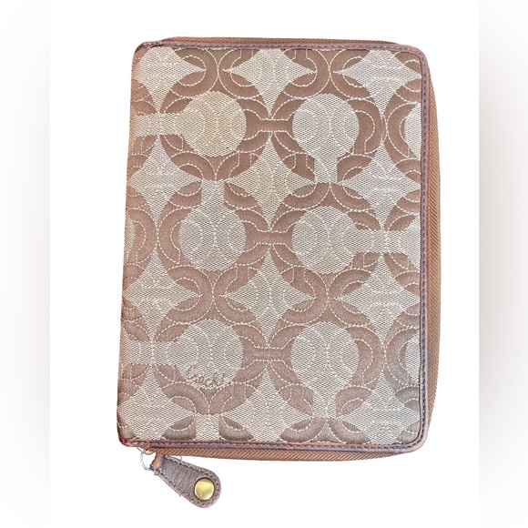✨Coach✨ Zip Around Cloth Planner Agenda Book Monogram Brown Neutrals Gold Bronze - Picture 1 of 15